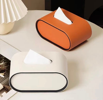 Premium Leather Oval Tissue Box